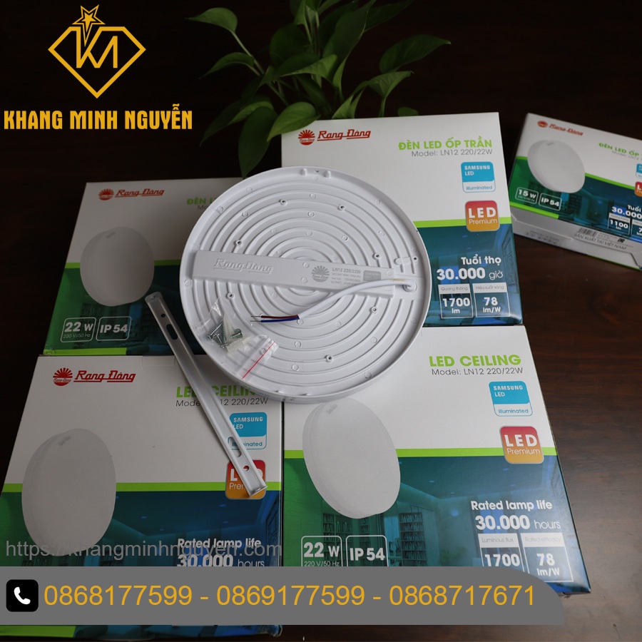 Đèn LED ốp trần RẠNG ĐÔNG tròn D220/22W và D300/30W - AS trắng, ốp trần ban công, ốp trần sảnh, ốp hành lang, ốp logia