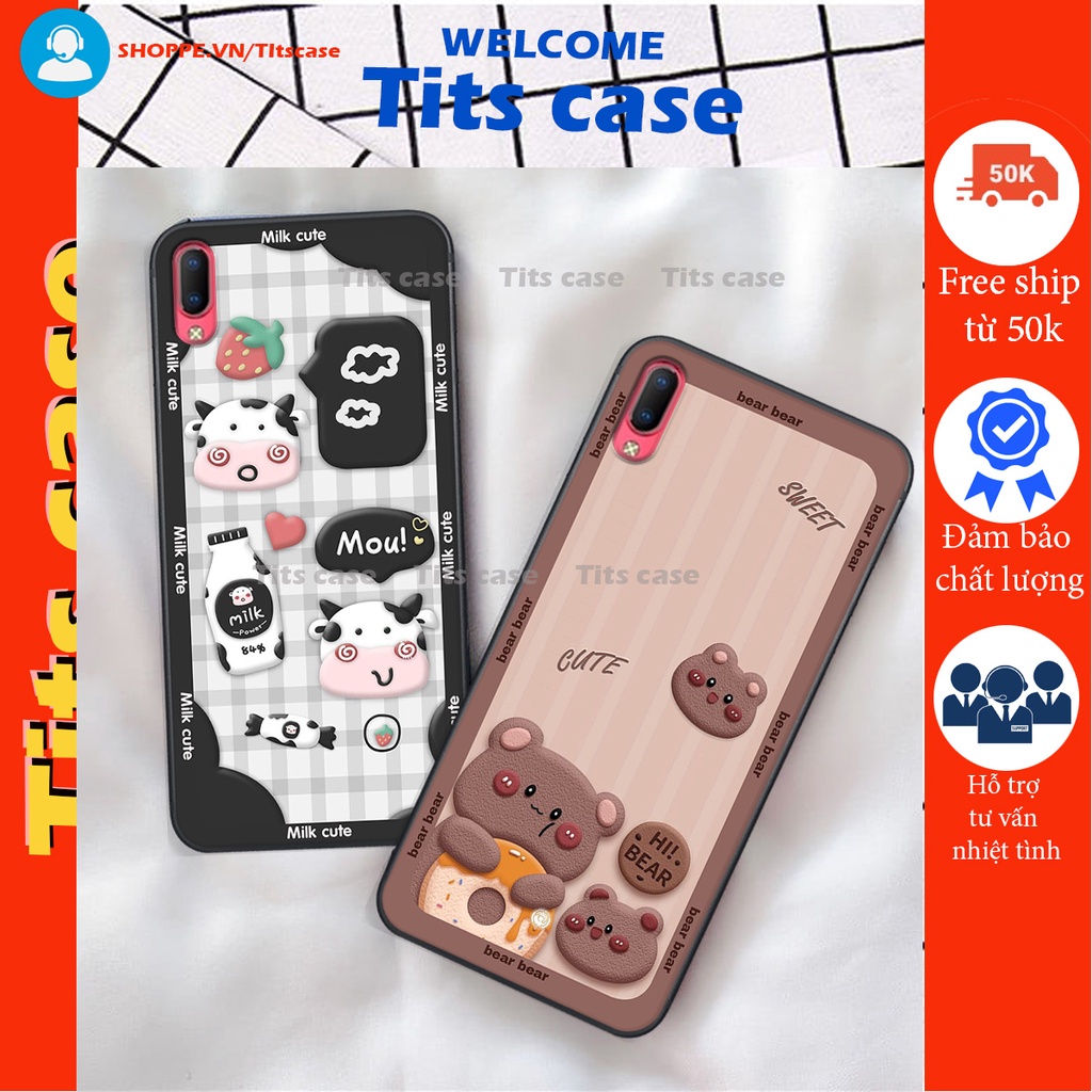 Ốp lưng Vivo Y93 KHÔNG VÂN TAY in hình bò sữa, gấu be@r, cute cực  ĐỈNH -  cực CHẤT-  cực COOL