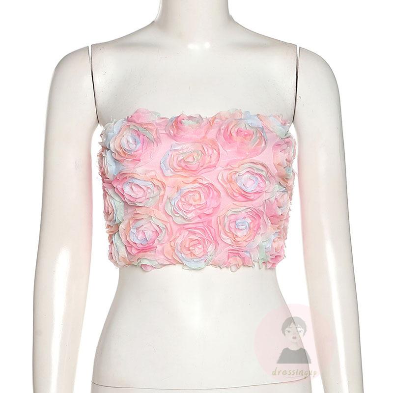 Áo Hai Dây Dáng Ngắn In Họa Tiết Hoa 3D Thời Trang Mùa Hè Cho Nữ