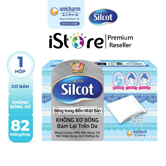 Bông tẩy trang Silcot Nhật Bản Hộp 82 miếng Xanh Blue - Silcot Unicharm