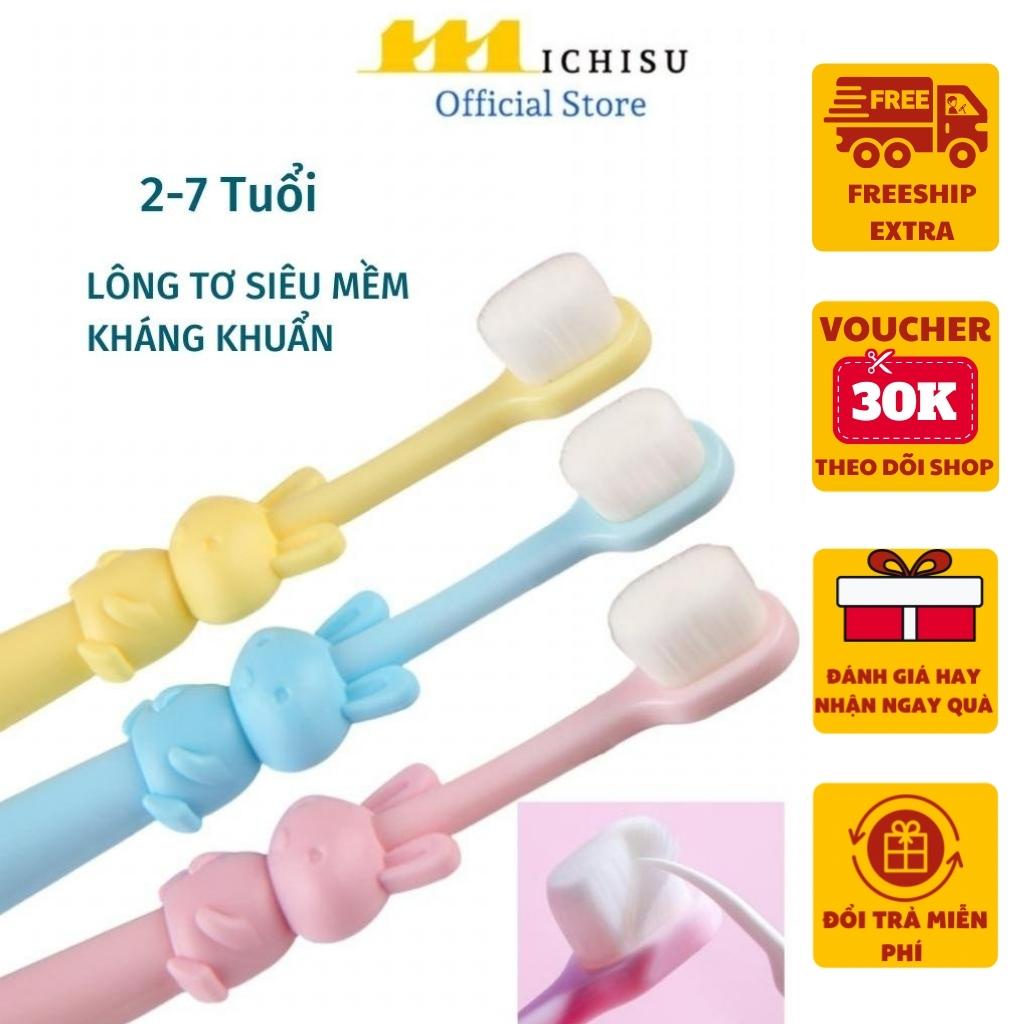 Bàn chải đánh răng cho bé lông tơ mềm mại hình chú thỏ 3 màu đáng yêu cho trẻ từ 2-6 tuổi