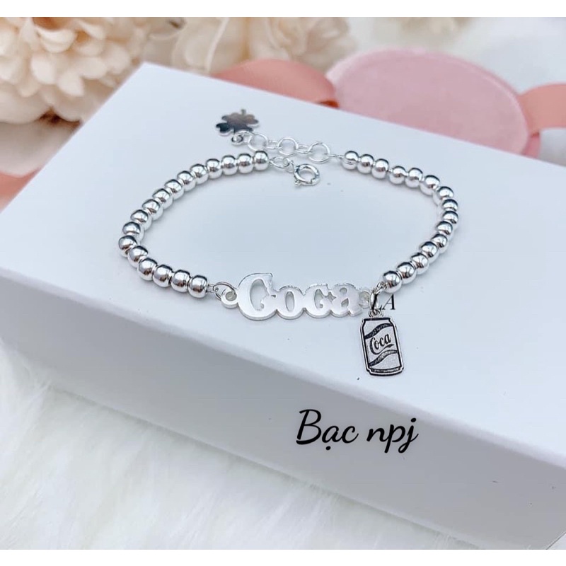 Lắc tay Bi khắc tên BNP bạc ta dày dặn, làm theo mẫu hoạ tiết kèm con giáp