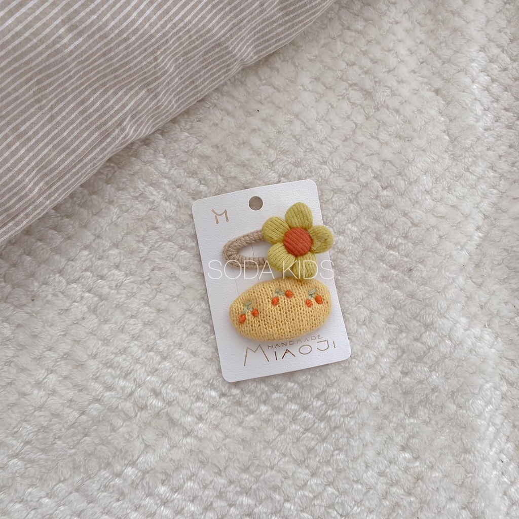 Bộ kẹp tóc len thêu hoa 2 chiếc cho bé gái (Ảnh thật)