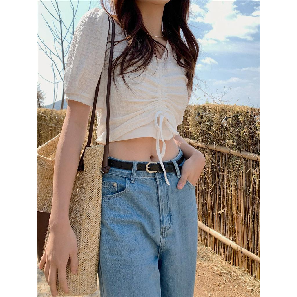 62831 Mùa Hè Dây Rút Áo Pull Ngắn