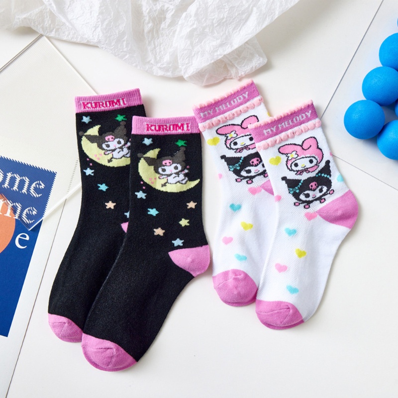 Vớ cổ cao in họa tiết hoạt hình nhiều màu sắc phong cách Harajuku Nhật Bản cho nữ