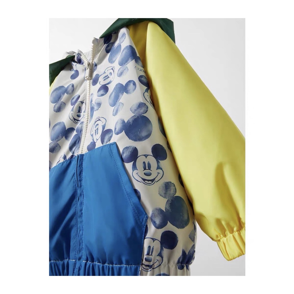 Áo gió lót cotton Zara mickey xanh phối tay vàng