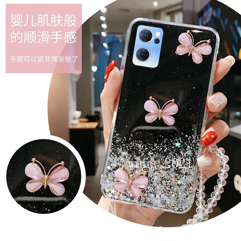 Ốp Điện Thoại Dẻo Trong Suốt Họa Tiết Bươm Bướm Nhiều Màu Kèm Dây Đeo Cho OPPO Reno7 Pro Reno6 Z 6 Pro 5G