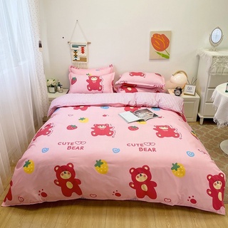 Bộ drap & chăn phao cotton poly gấu cherry