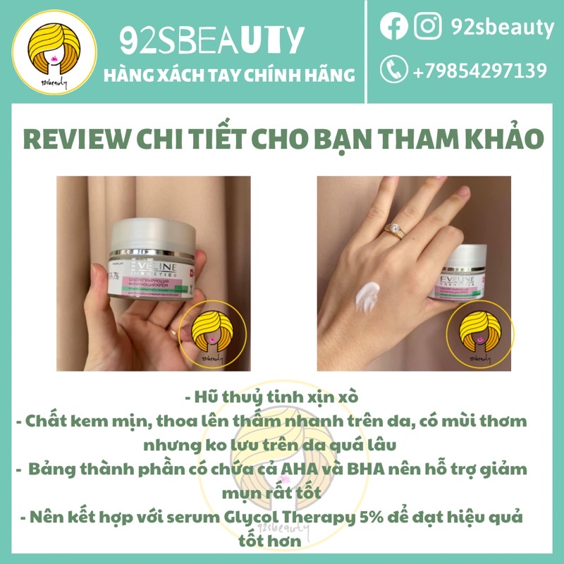 Kem dưỡng cho da mụn Eveline Glycol Therapy 7% ngừa mụn, mờ thâm