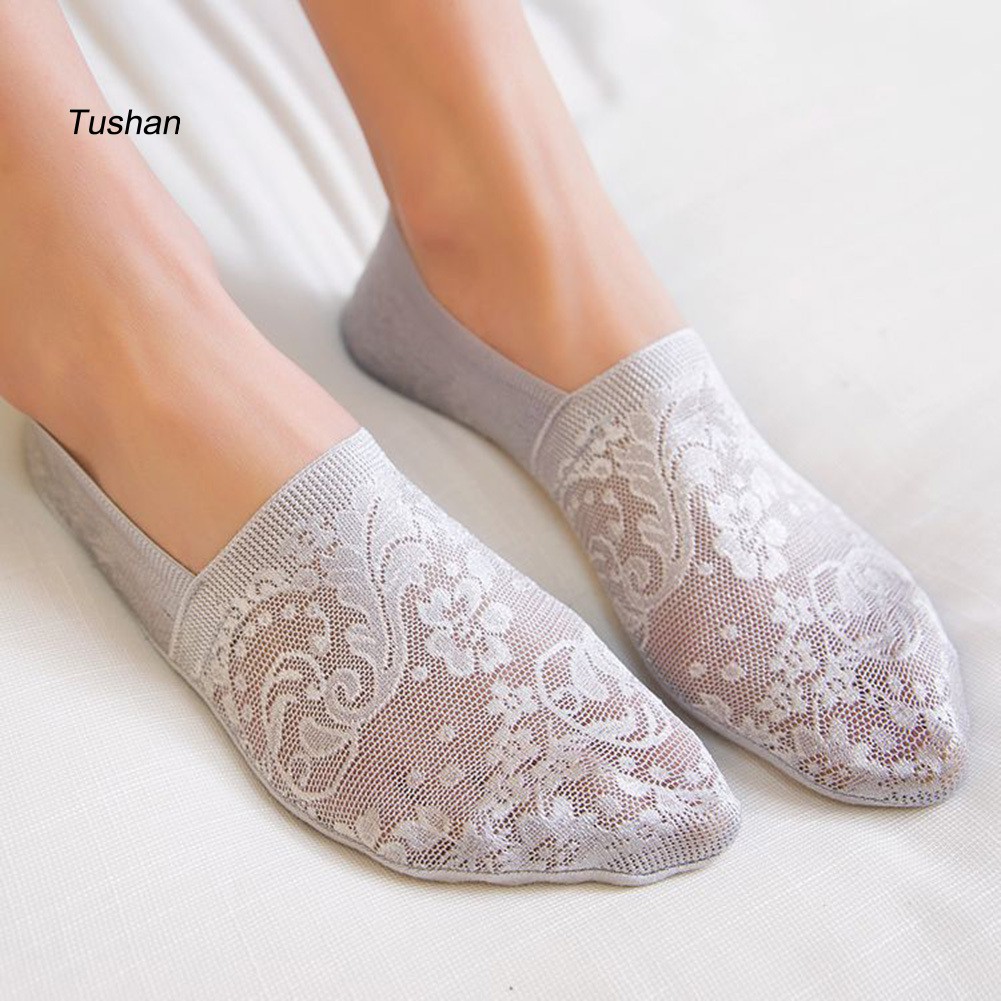 TUSH Fashion Summer Women Anti-skid Sheer Floral Lace Invisible No Show Boat Socks | BigBuy360 - bigbuy360.vn