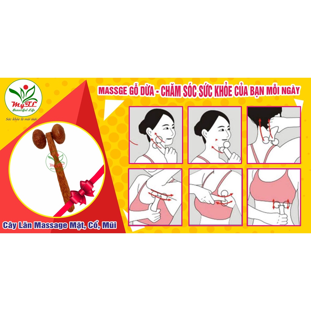 MyTrueLife Cây Lăn Massage Mặt/Cổ/Mũi Làm Bằng Gỗ Dừa HandMade Trị Liệu Chăm Sóc Sức Khỏe Của Bạn Mỗi Ngày Làm Đẹp.