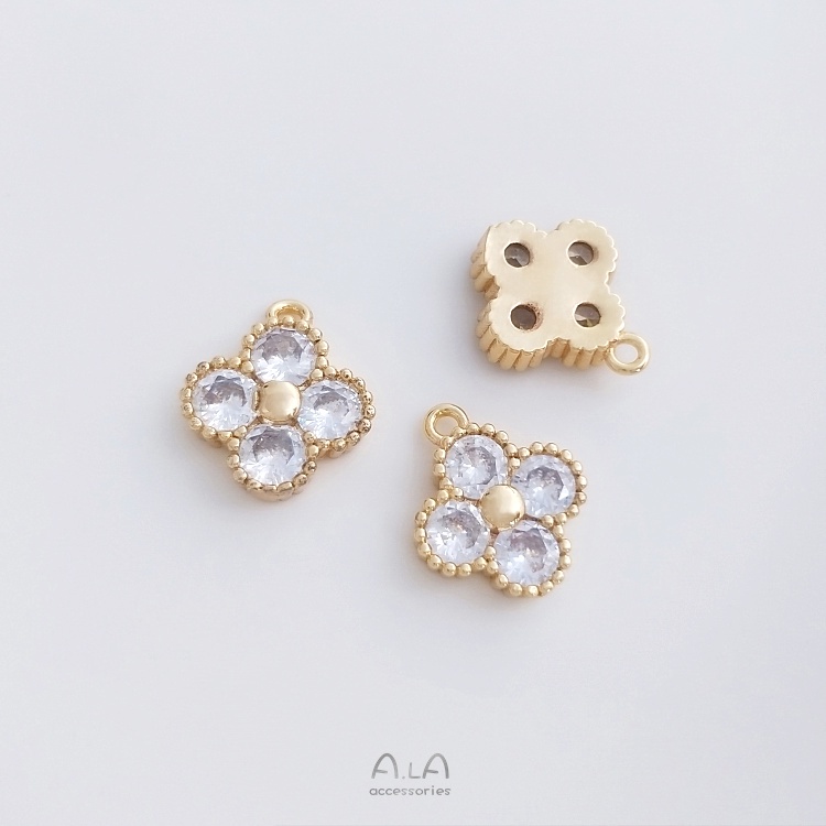 💖Đồ trang sức DIY💖Màu Sắc Mặt Vòng cổ Mạ Vàng 14k Hình Cỏ Bốn Lá Đính Đá Zircon | BigBuy360 - bigbuy360.vn
