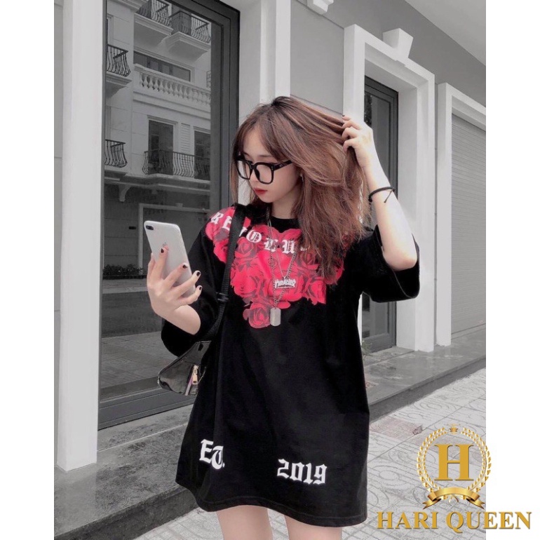 (Sỉ) Áo phông hoa Hồng to HARIQUEEN áo thun tay lỡ nam nữ unisex form 65kg (ảnh thật)