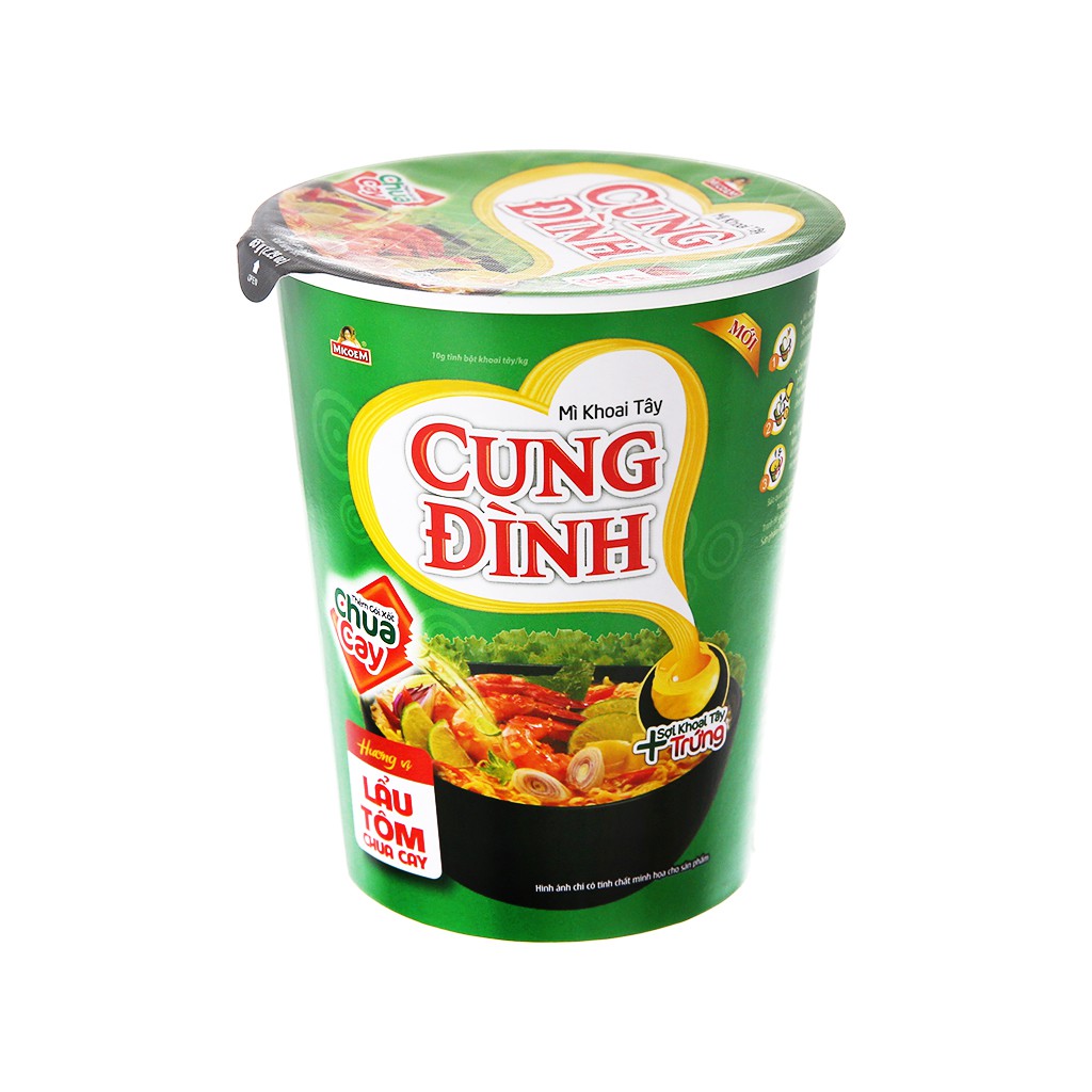 Thùng 24 ly mì khoai tây Cung Đình lẩu tôm chua cay 65g