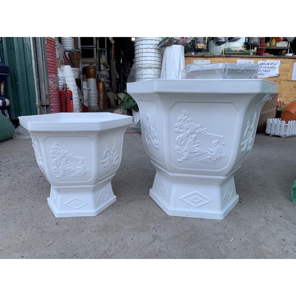 (32x30cm) Chậu nhựa cao cấp Ly chân cao lục giác họa tiết nổi size 1 trồng hoa cây cảnh cực sang