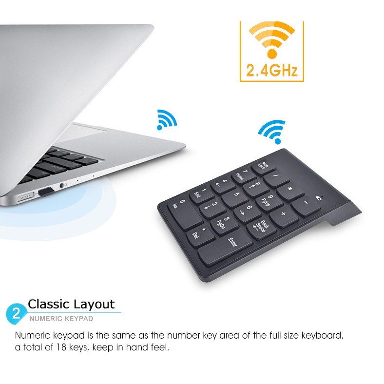 Bàn Phím Số Mini Không Dây Abs Màu Đen 2.4Ghz Cho Laptop Pc | BigBuy360 - bigbuy360.vn