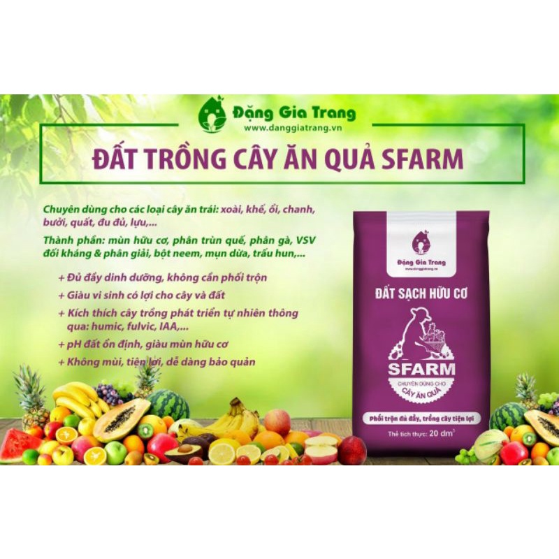 Đất sạch hữu cơ sfarm chuyên dùng cho cây ăn quả, ăn trái 20dm3