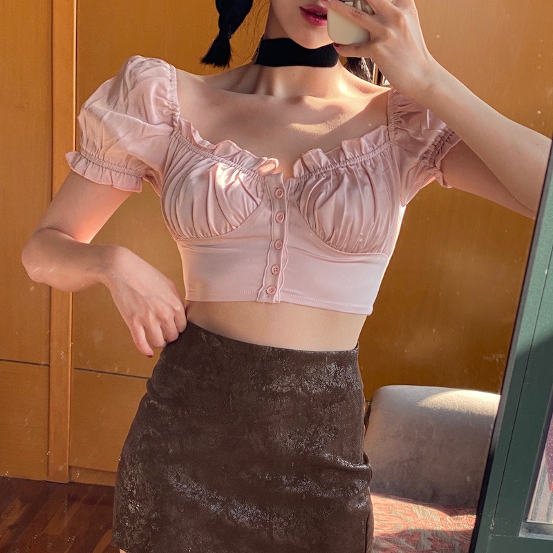 Áo sơ mi kiểu trễ vai croptop Emilyshop ulzzang