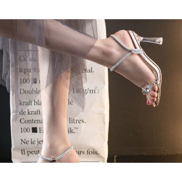 Dép Sandal Cao Gót Đính Đá Pha Lê Phong Cách Cổ Tích Nhẹ Nhàng