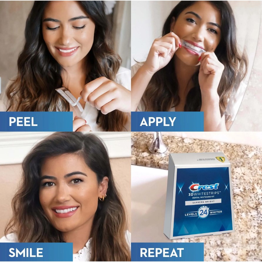 Miếng dán trắng răng Crest 3D Whitestrips Supreme Bright - Làm trắng vượt trội, phù hợp với răng khỏe