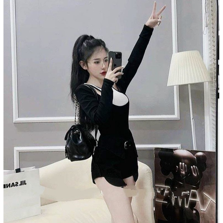 Áo kiểu khoét vai cổ yếm tay dài siêu xinh ( hình thật trải sàn)