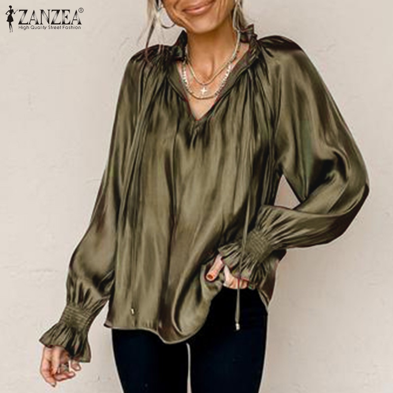 Áo ZANZEA tay dài cổ chữ V phong cách châu Âu thời trang cho nữ