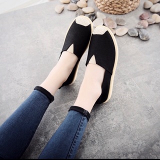 [Hình thật] GL1 Giày lười slip on nữ bọc cói vintage thời trang