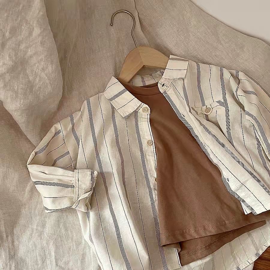 [Babycat] Hàng Có Sẵn Áo Sơ Mi Cotton Nguyên Chất Kẻ Sọc Dọc Phong Cách Mori Nhật Bản Hàn Quốc Thời Trang Xuân Hè Mới Cho Bé Trai Và Bé Gái