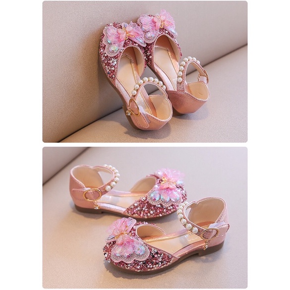 Giày búp bê bé gái đính nơ xinh quai ngang gắn hạt kiểu công chúa dễ thương size 26-36 cho bé từ 3-15 tuổi
