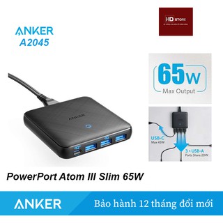 Sạc ANKER PowerPort Atom III Slim 65W Công nghệ GaN Tech và IQ3.0 - Mã A2045