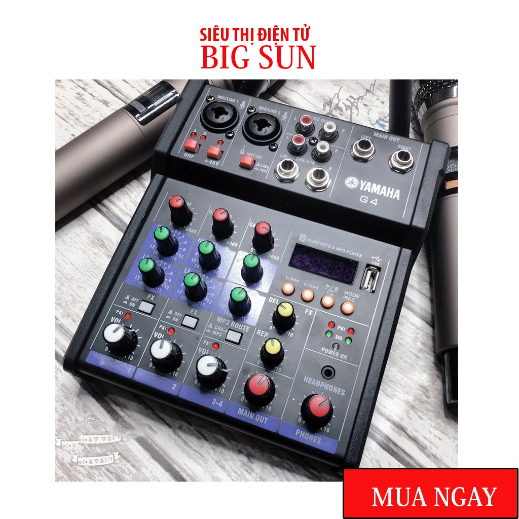 Mixer Yamaha G4 USB - Mixer Chuyên Karaoke, Livestream, Thu Âm Cao Cấp- Tặng Kèm 2 Micro Không Dây☀️Chính Hãng☀️BigSun☀️