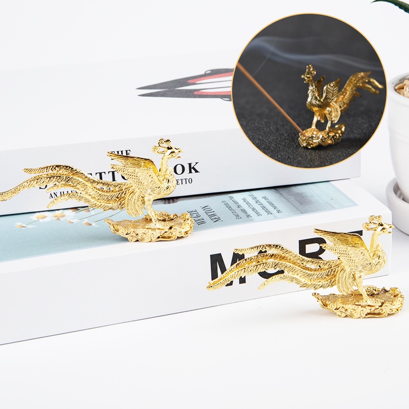 Lò Đốt Trầm Hương Mini Hình Phượng Hoàng Vàng Trang Trí Nhà Cửa