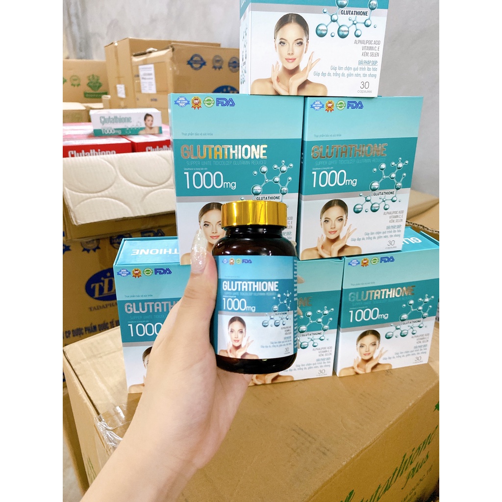 Viên uống Glutathione 1000  trắng sáng da mờ nám giảm tàn nhang lọ 30 viên chính hãng