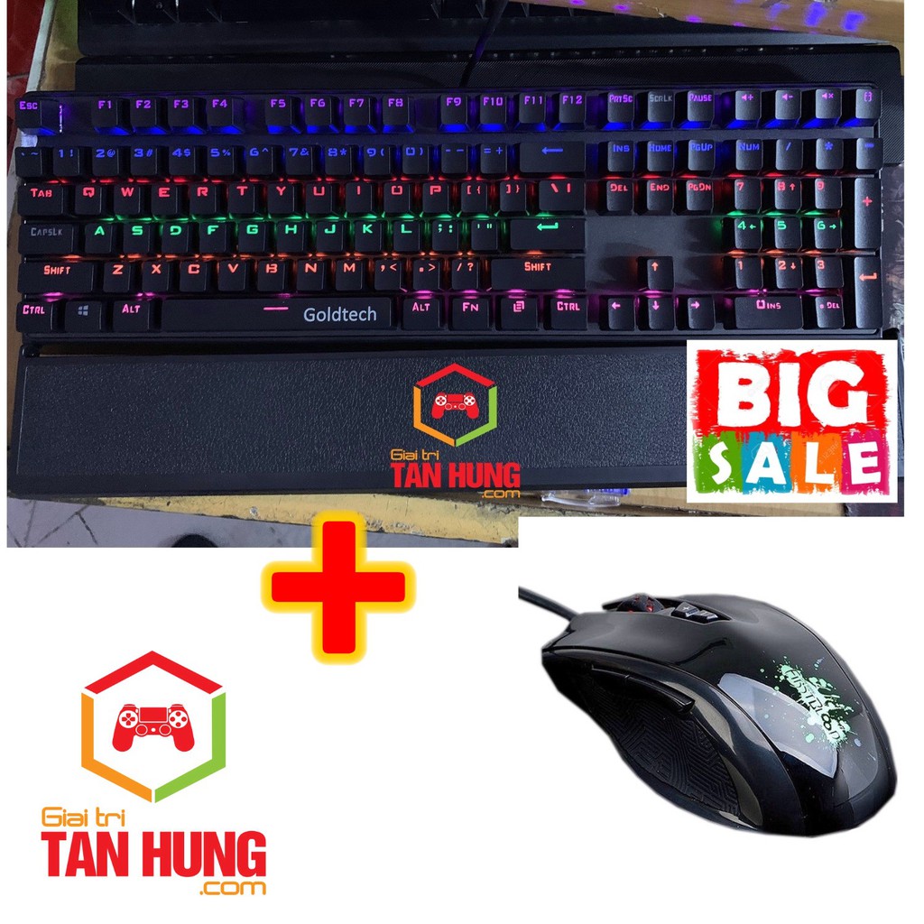 Bàn phím cơ Goldtech K25 led rainbown có kê tay