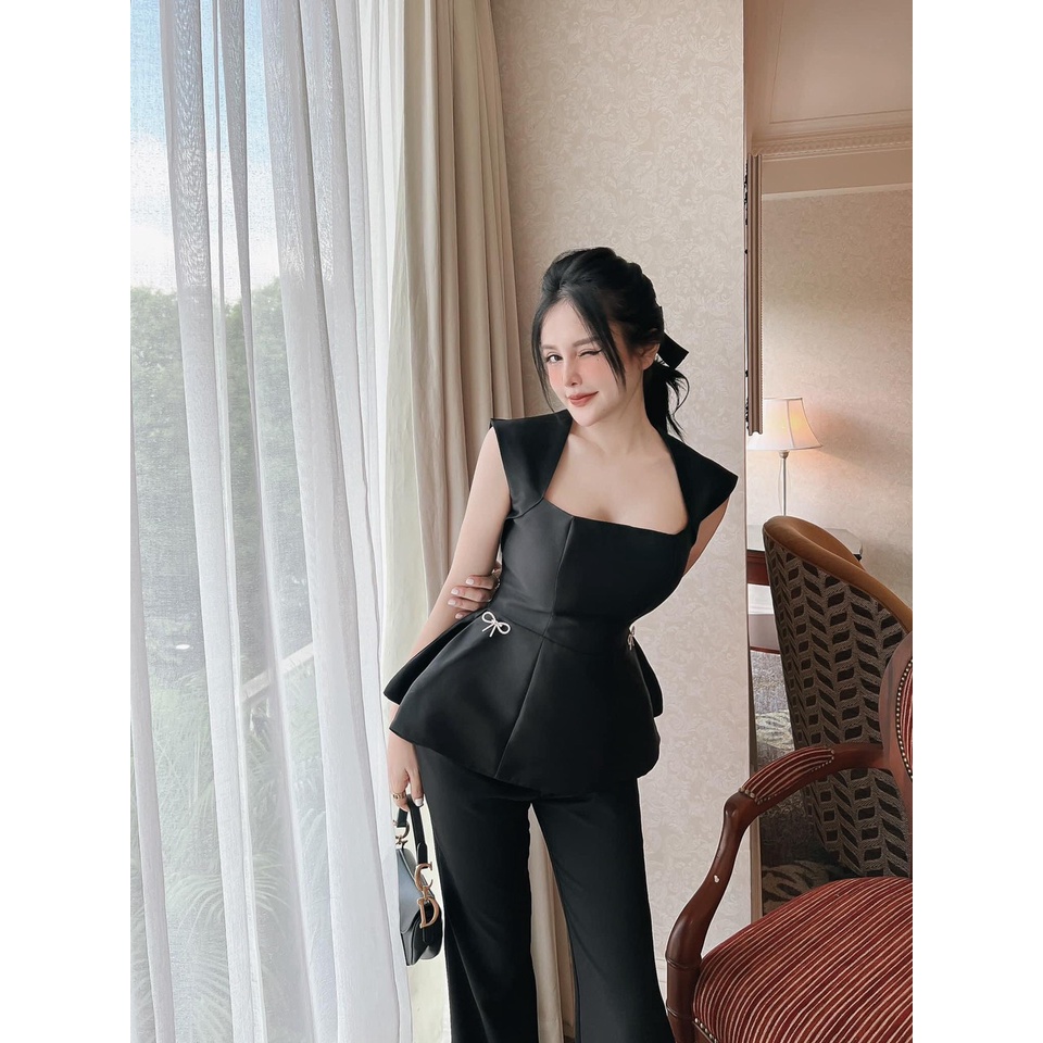 ÁO KIỂU NỮ , ÁO CỔ VUÔNG ĐI CHƠI ĐI LÀM CỔ VUÔNG TAY NGẮN ĐÍNH NƠ 2 BÊN EO SIÊU ĐẸP BIGSIZE 50.90KG