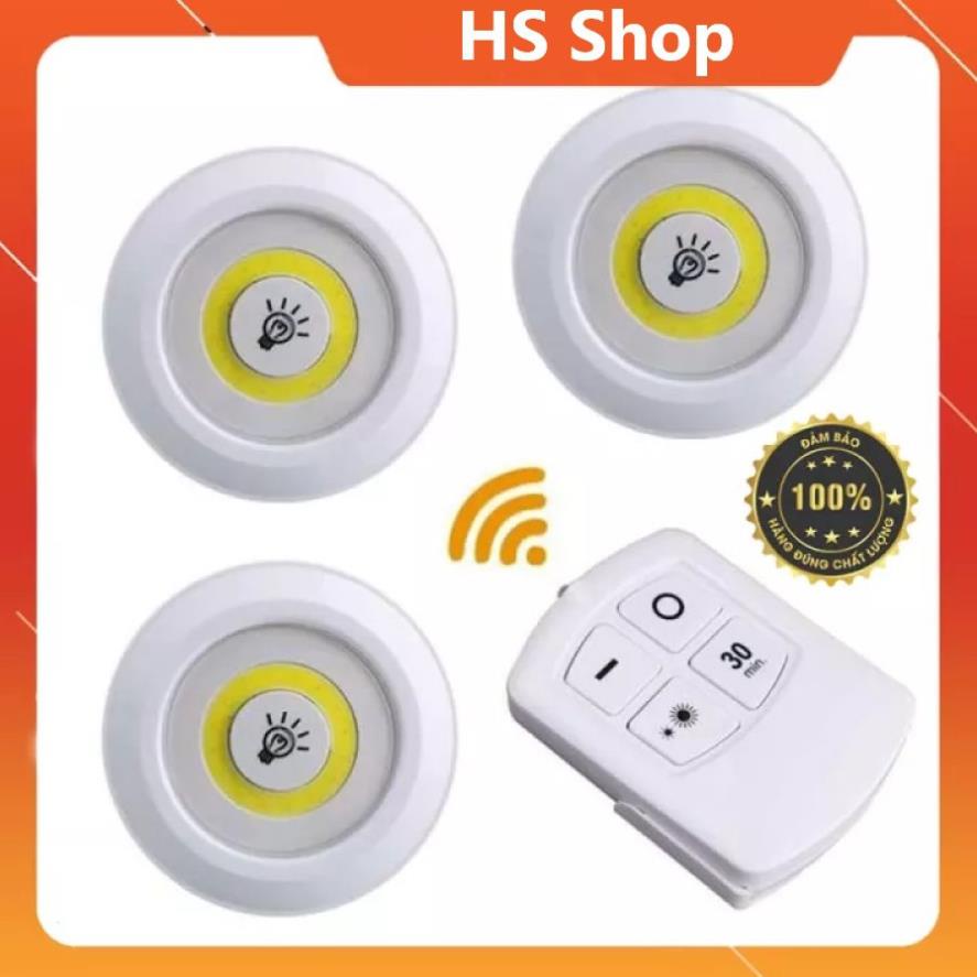 Bộ 03 Đèn LED kèm điều khiển từ xa dùng pin dán tường không dây với 2 chế độ sáng (Ánh sáng trắng) - HS Shop Thủ Đức
