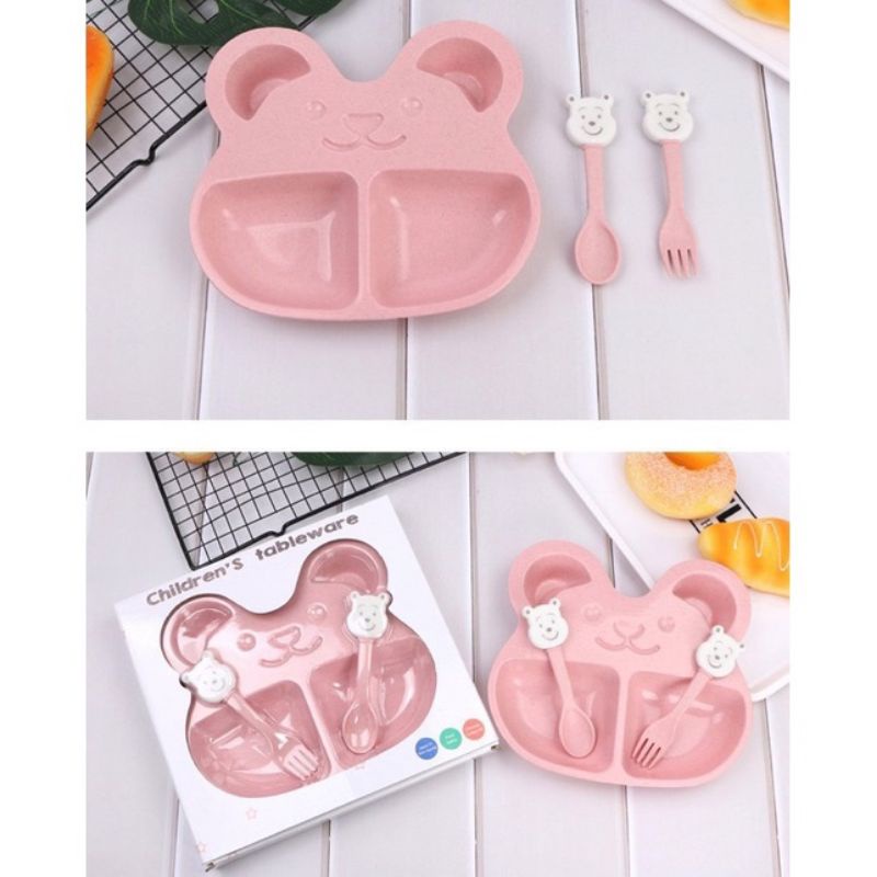 Khay ăn dặm lúa mạch kèm thìa nĩa hình gấu, Ăn dặm chỉ huy blw