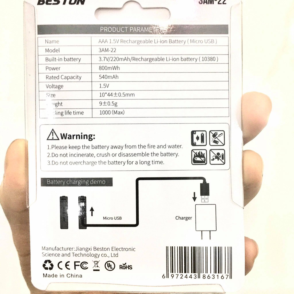 Vỉ 2 Pin sạc AA AAA cao cấp Beston 1.5V Dung lượng cao sạc nhanh trực tiếp bằng cổng micro USB