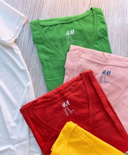Áo thun cổ tim thun cotton giấy