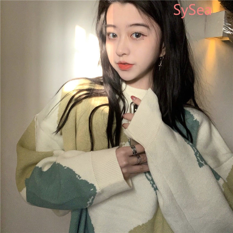 Áo Sweater Tay Dài Dáng Rộng Phong Cách Hàn Quốc Cho Nữ