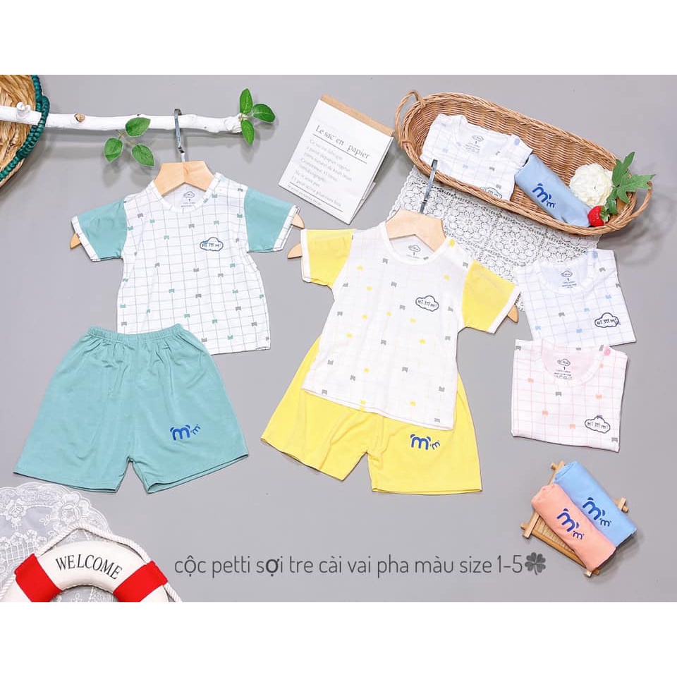 Bộ quần áo cộc tay trẻ em sơ sinh Hi Mom vải petit xuân hè cho bé trai bé gái Lismommybaby Mã CT037