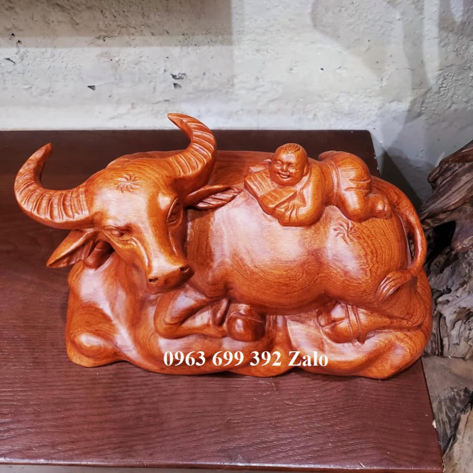 Linh vật Tượng con trâu gỗ hương dài 30 cm