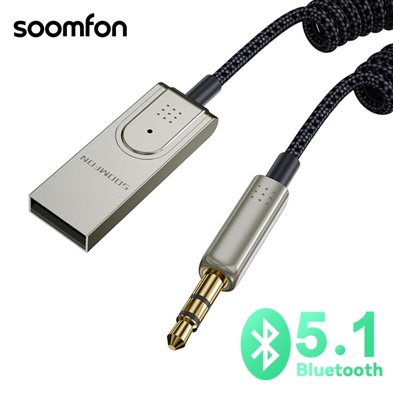 Bộ điều hợp bộ thu Bluetooth trên ô tô SOOMFON 3.5 mm Aux sang usb Bluetooth 5.1 Đầu thu phát âm thanh tại nhà trên ô tô Loa micrô tích hợp cho xe hơi