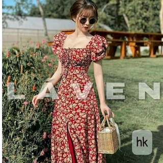 Đầm Hoa Nhí Cúp Ngực Cổ Nơ [Hàng Thiết Kế] Đầm Voan Hoa Nhí Dáng Dài Nhún Vai Xẻ Tà Mặc Tôn Dáng Ella