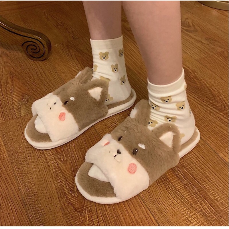 Dép bông đi trong nhà hình con gấu có tai màu nâu