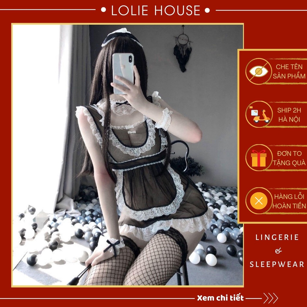 Váy ngủ cosplay hầu gái ren xuyên thấu sexy, đồ ngủ cosplay hầu gái anime LOLIE HOUSE - CP44