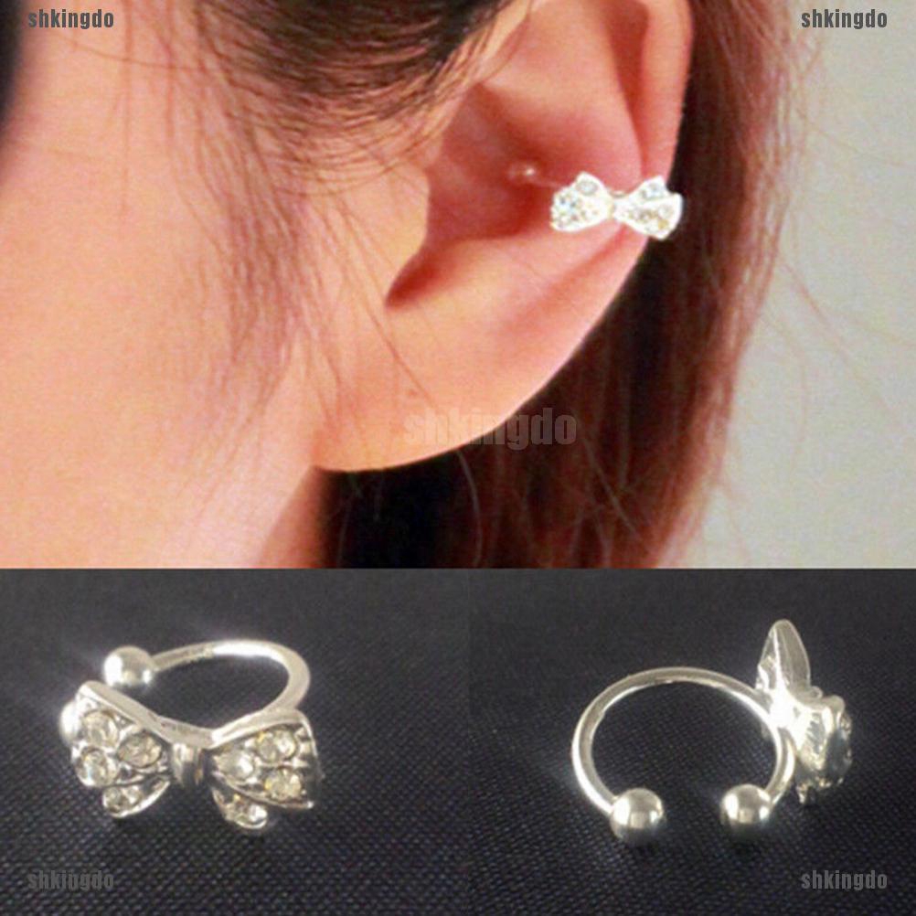 THINH Fashion Crystal Bowknot Ear Cuff Silver Plated Ear Bone Clip Rhinestone Earring