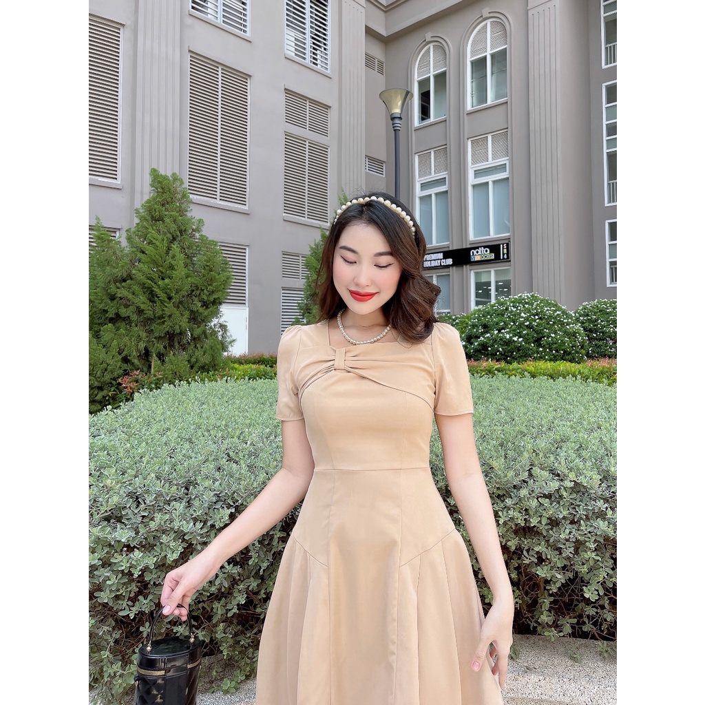 Đầm xòe đuôi cá cổ vuông phối nơ trẻ trung Verity dress C543 CIN HOUSE