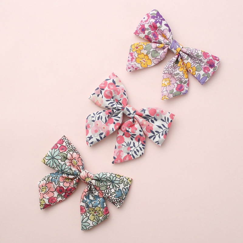 Kẹp Tóc Nơ In Hoa Bằng Vải Cotton Dành Cho Bé Gái