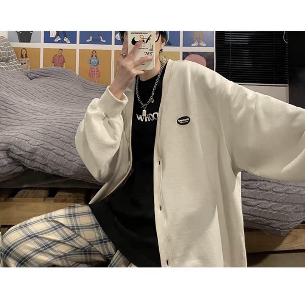 Áo khoác Nam  Nữ , Cardigan  ,Form rộng thêu logo